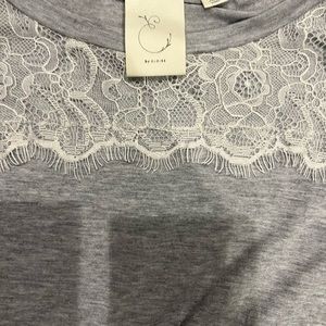 Anthropologie gray t-shirt with lace short sleeve